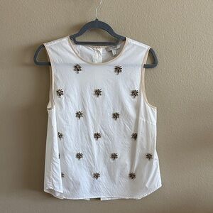 J. Crew White Embellished Sleeveless Shell silk trim finish